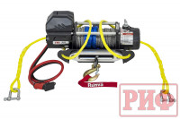 Лебёдка переносная РИФ 9000SR c квадратом для фаркопа и проводами в сборе, синтетический трос (облегченная) универсальная
