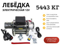 Лебедка электрическая 12V Electric Winch 12000lbs / 5443 кг IP66 стальной трос 8,5х18