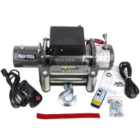 Лебедка электрическая 12V Electric Winch 12000lbs / 5443 кг IP66 стальной трос 8,5х18 (влагозащита, радиоуправление)