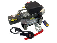 Лебедка электрическая 12V Electric Winch SC 12000lbs / 5443 кг IP66 стальной трос (влагозащита, радиоуправление, высокая скорость)